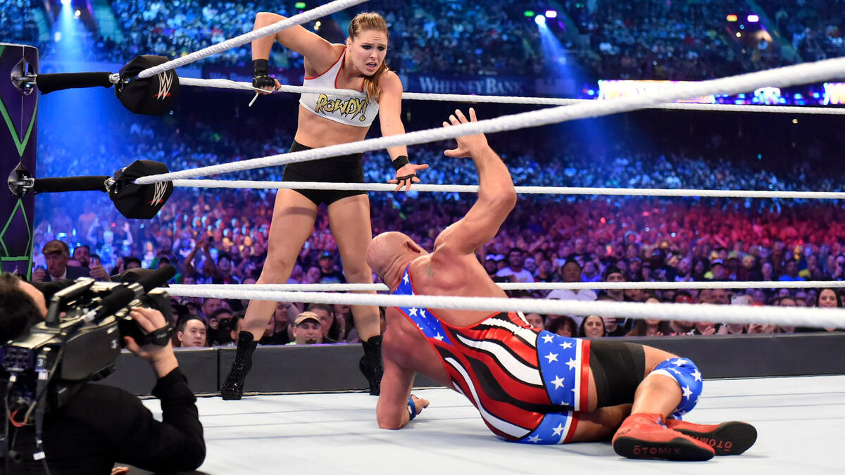 FULL MATCH - Ronda Rousey & Kurt Angle vs. Triple H & Stephanie:  WrestleMania 34 