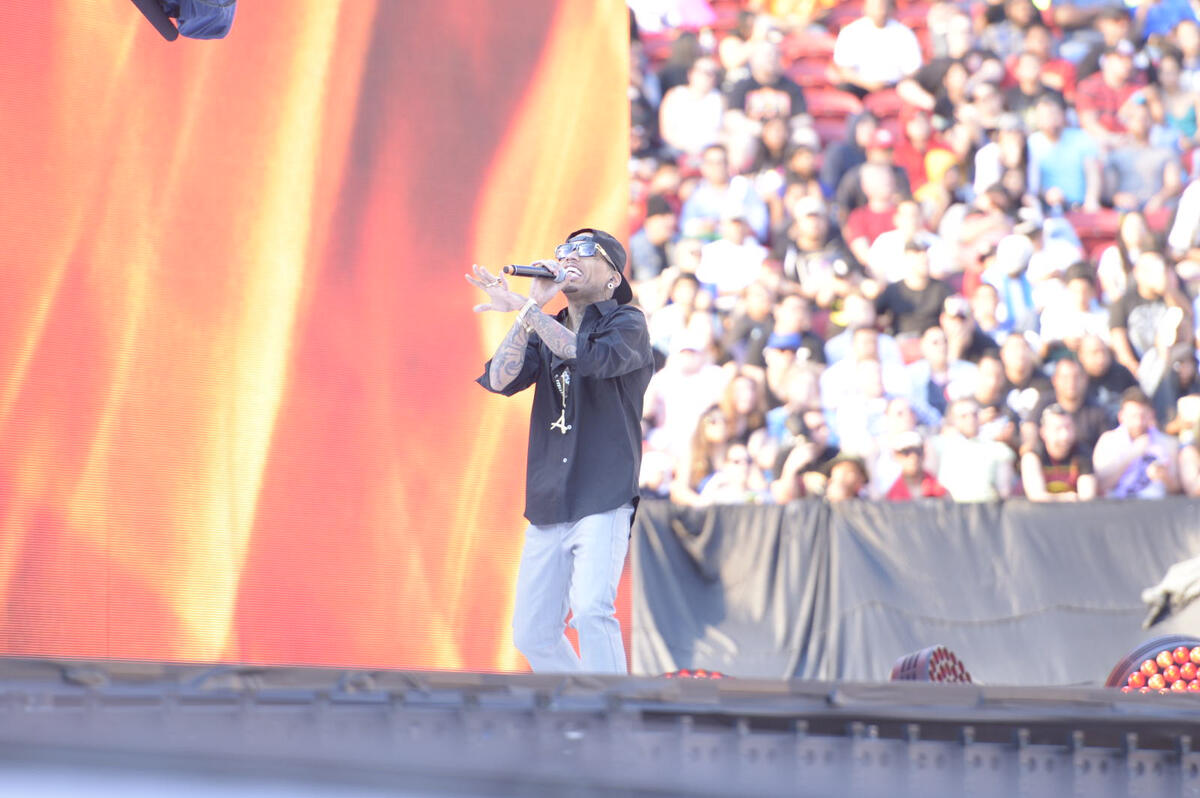 Skylar Grey Kid Ink and Travis Barker perform at WrestleMania