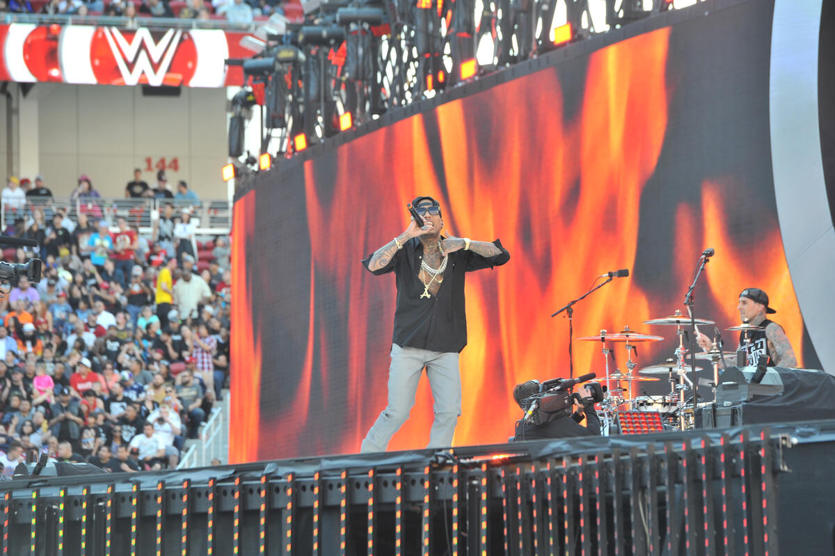 Skylar Grey Kid Ink and Travis Barker perform at WrestleMania