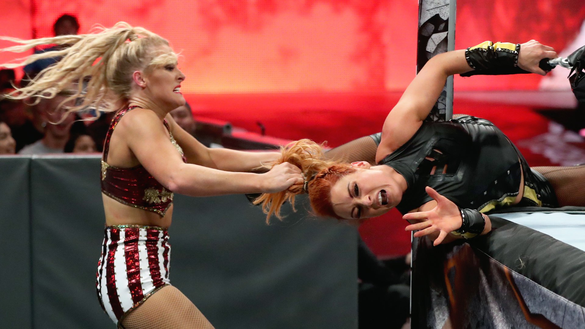 Lacey Evans wraps Becky Lynch around the ring post: WWE Stomping Grounds  2019 (WWE Network Exclusive)