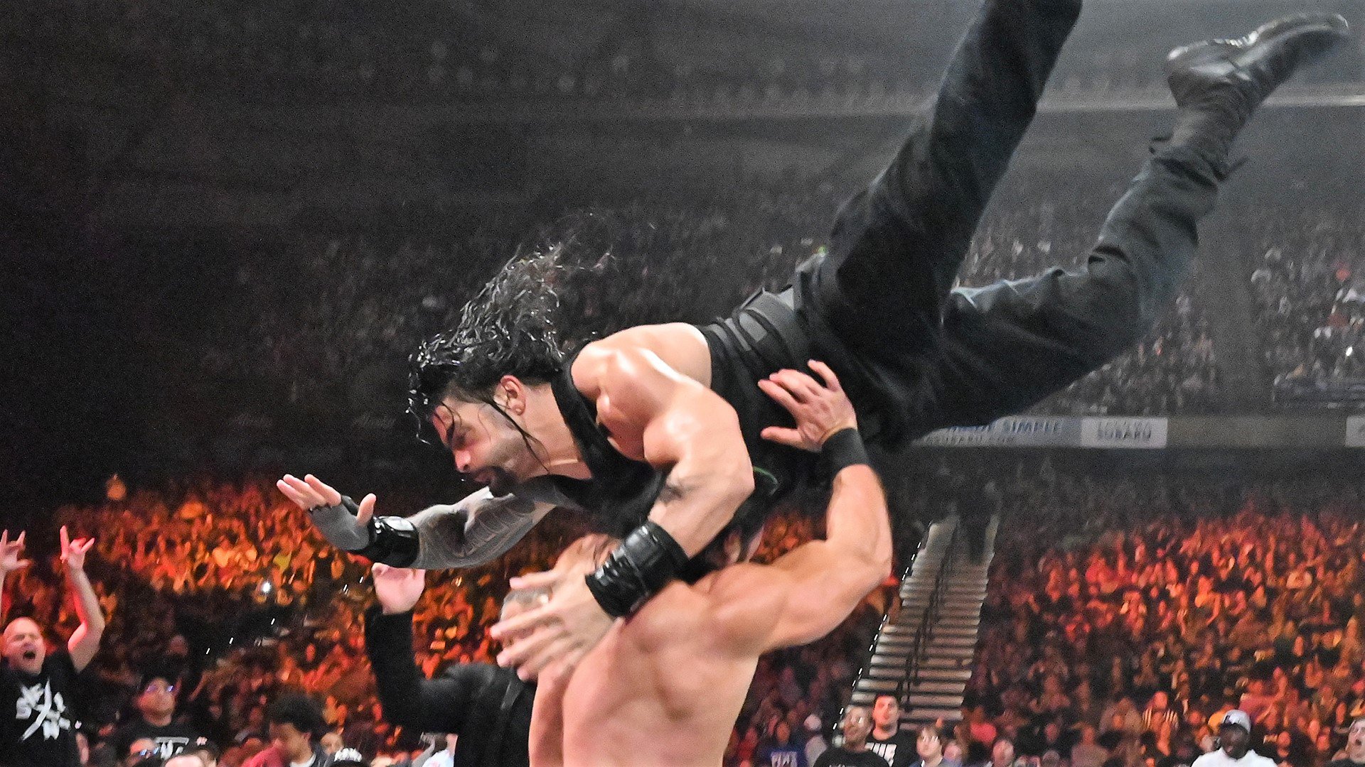 Roman Reigns takes flight like Superman WWE Stomping Grounds 2019 WWE Network Exclusive