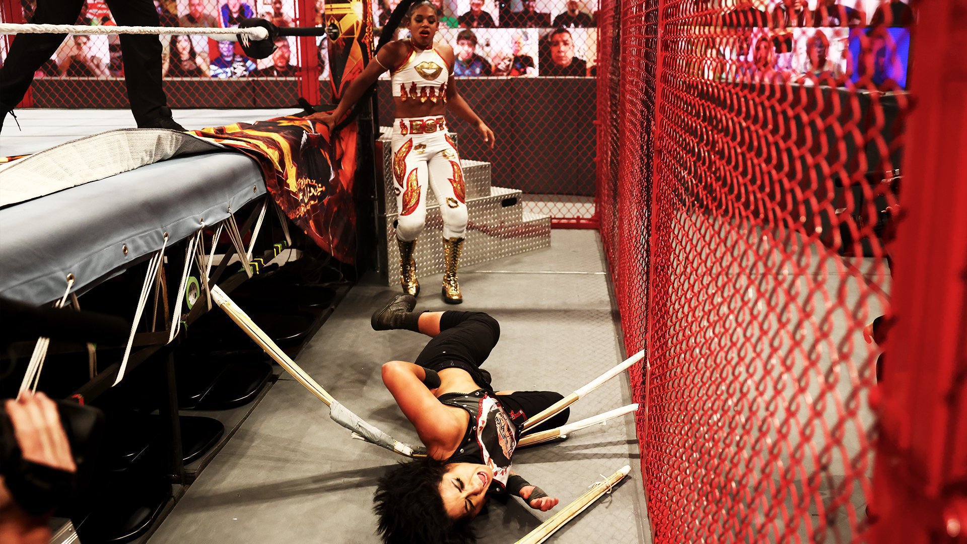 Bianca Belair smashes Bayley through kendo sticks WWE Hell in a Cell 2021 WWE Network Exclusive