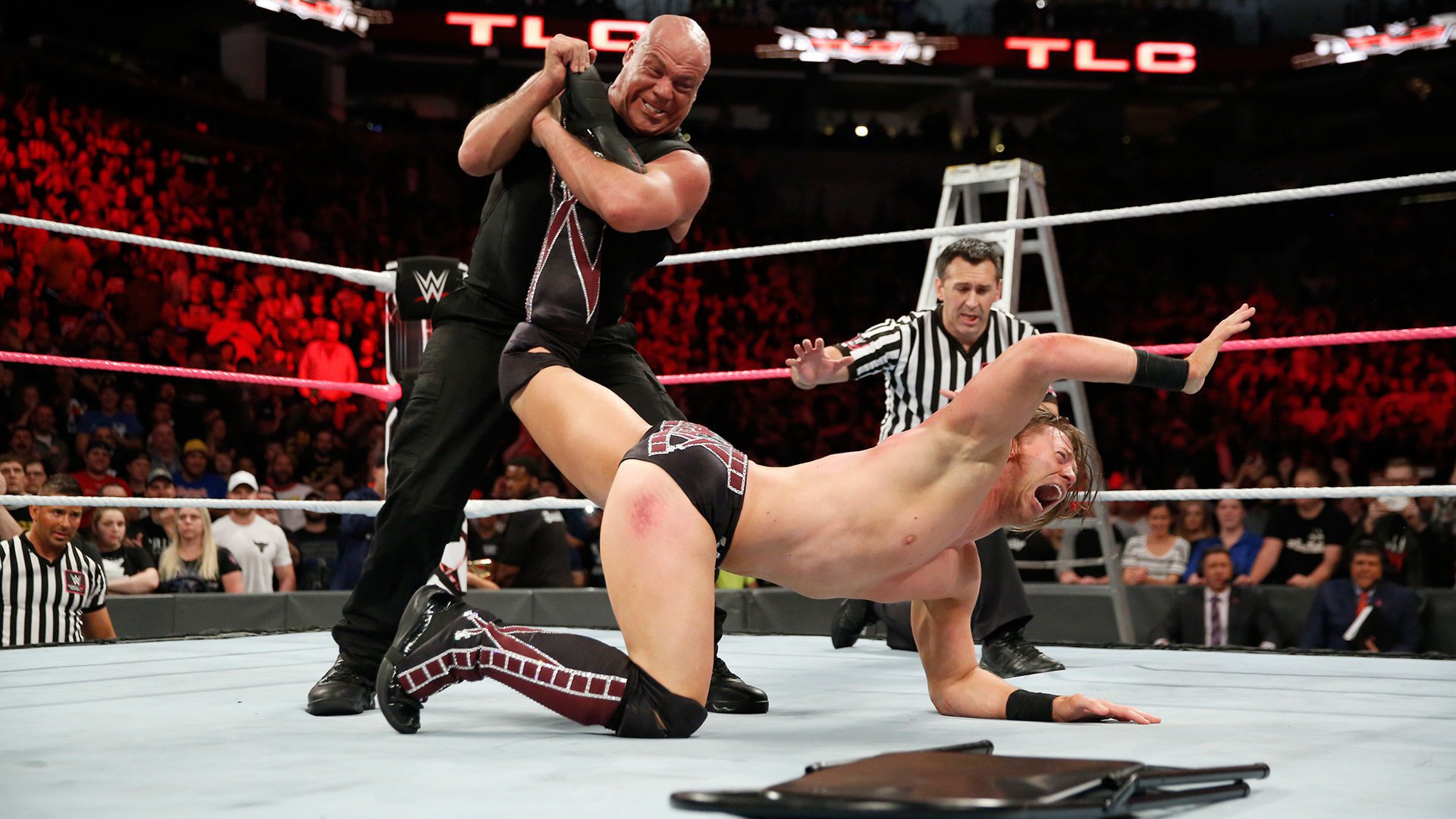 Kurt Angle & Raw Tag Team Champions Dean Ambrose & Seth Rollins Def ...