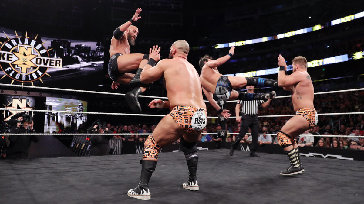 #DIY, The Revival and The Authors of Pain clashed in a Triple Threat Elimination Match for the NXT Tag Titles.