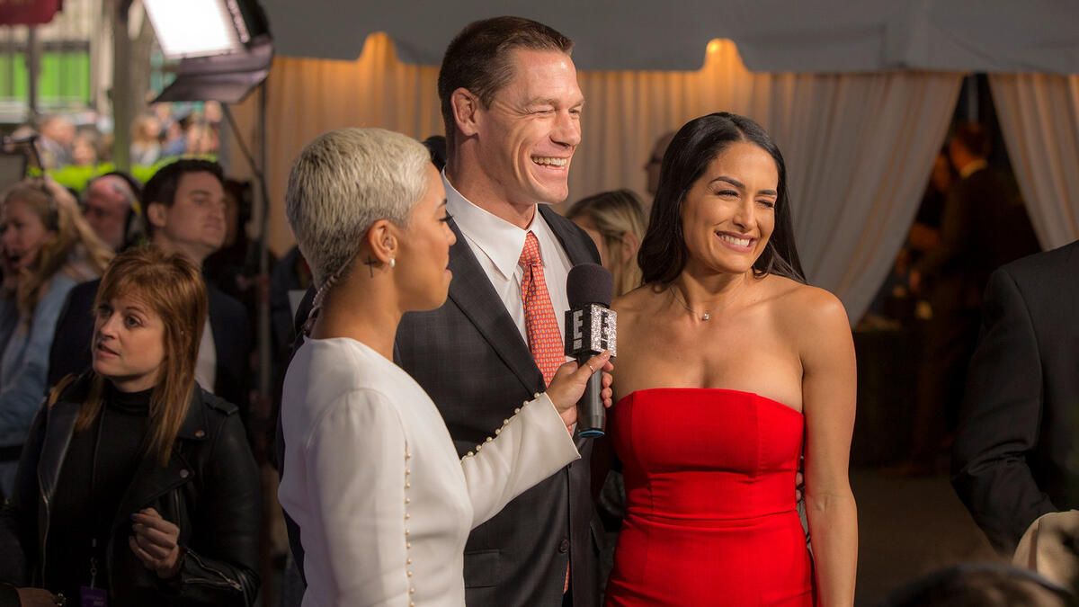 John Cena and Nikki Bella walk the carpet at the 2017 NBCUniversal up