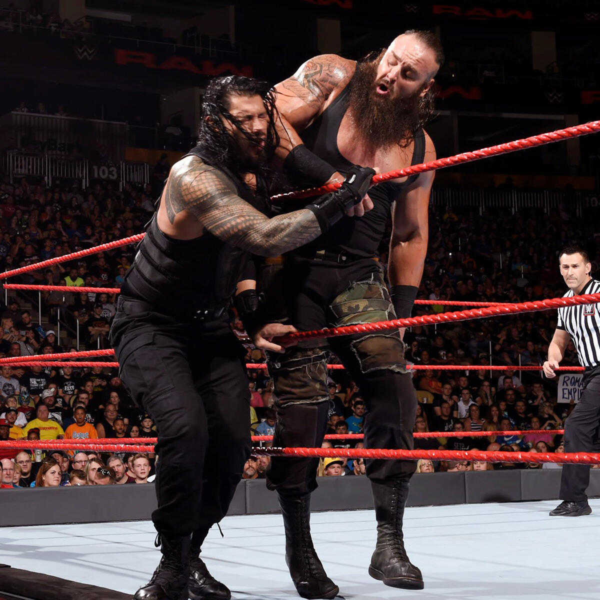 Roman Reigns vs. Braun Strowman vs. Samoa Joe – Triple Threat Match ...