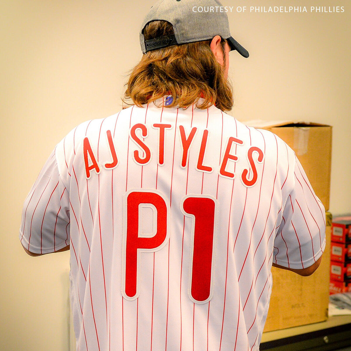 AJ Styles throws out the first pitch at the Philadelphia Phillies