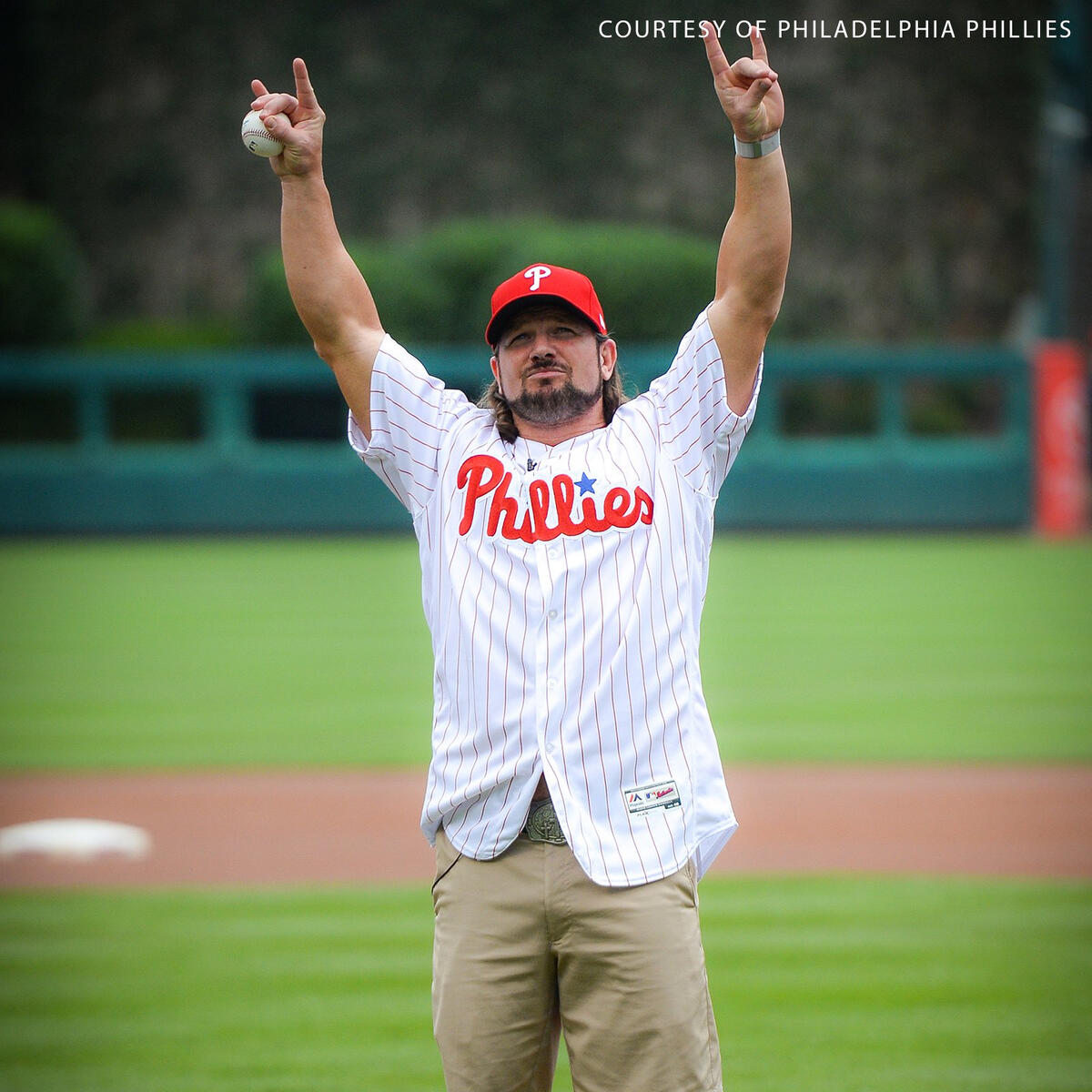 AJ Styles throws out the first pitch at the Philadelphia Phillies