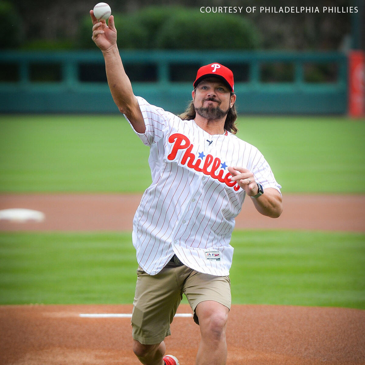 AJ Styles throws out the first pitch at the Philadelphia Phillies