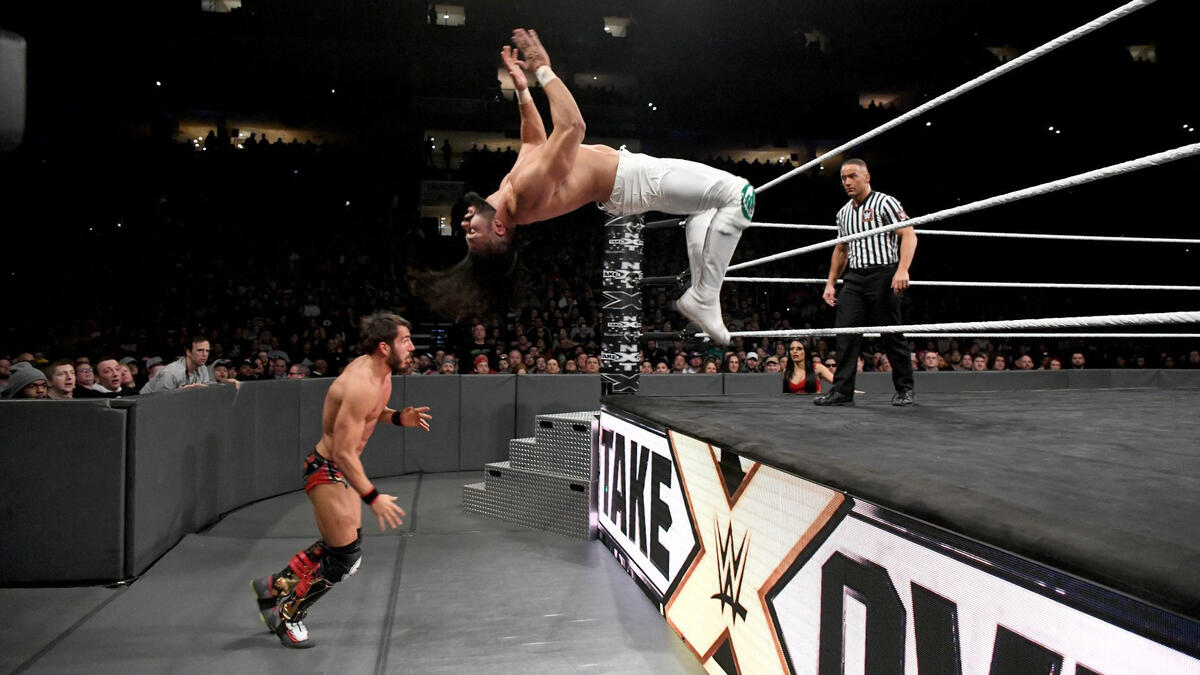 The NXT Champion matches his challenger’s intensity though, as both in-ring technicians use the match’s beginning stages to test the waters.