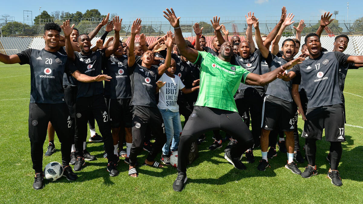 Orlando Pirates Home football shirt 2018. Sponsored by Vodacom