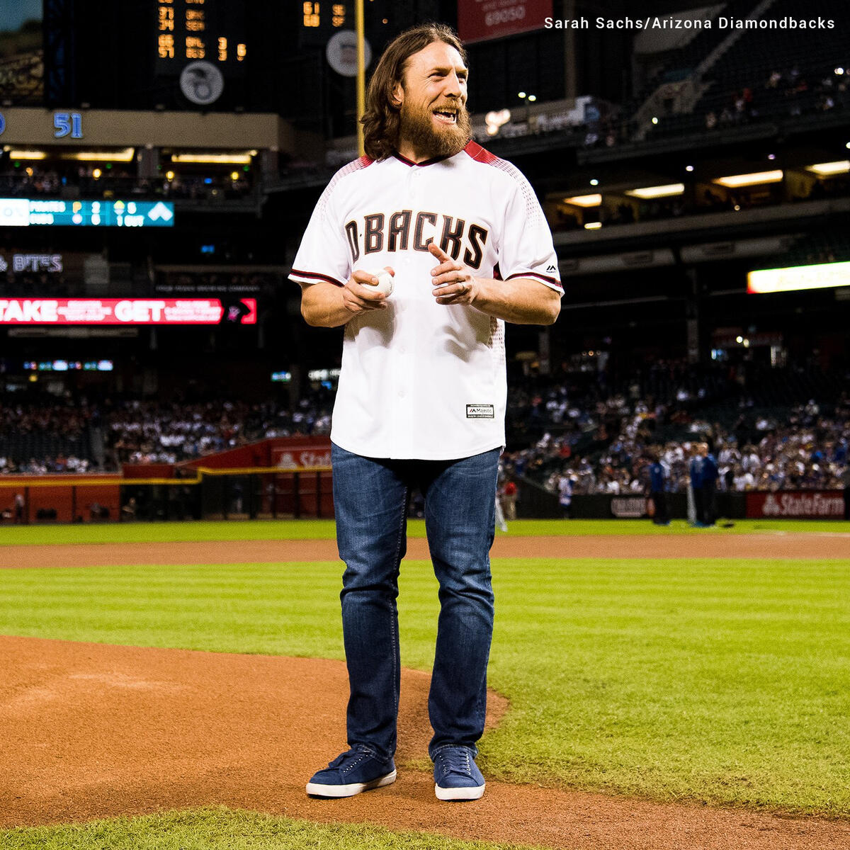 Daniel Bryan throws out the first pitch for the Arizona Diamondbacks:  photos