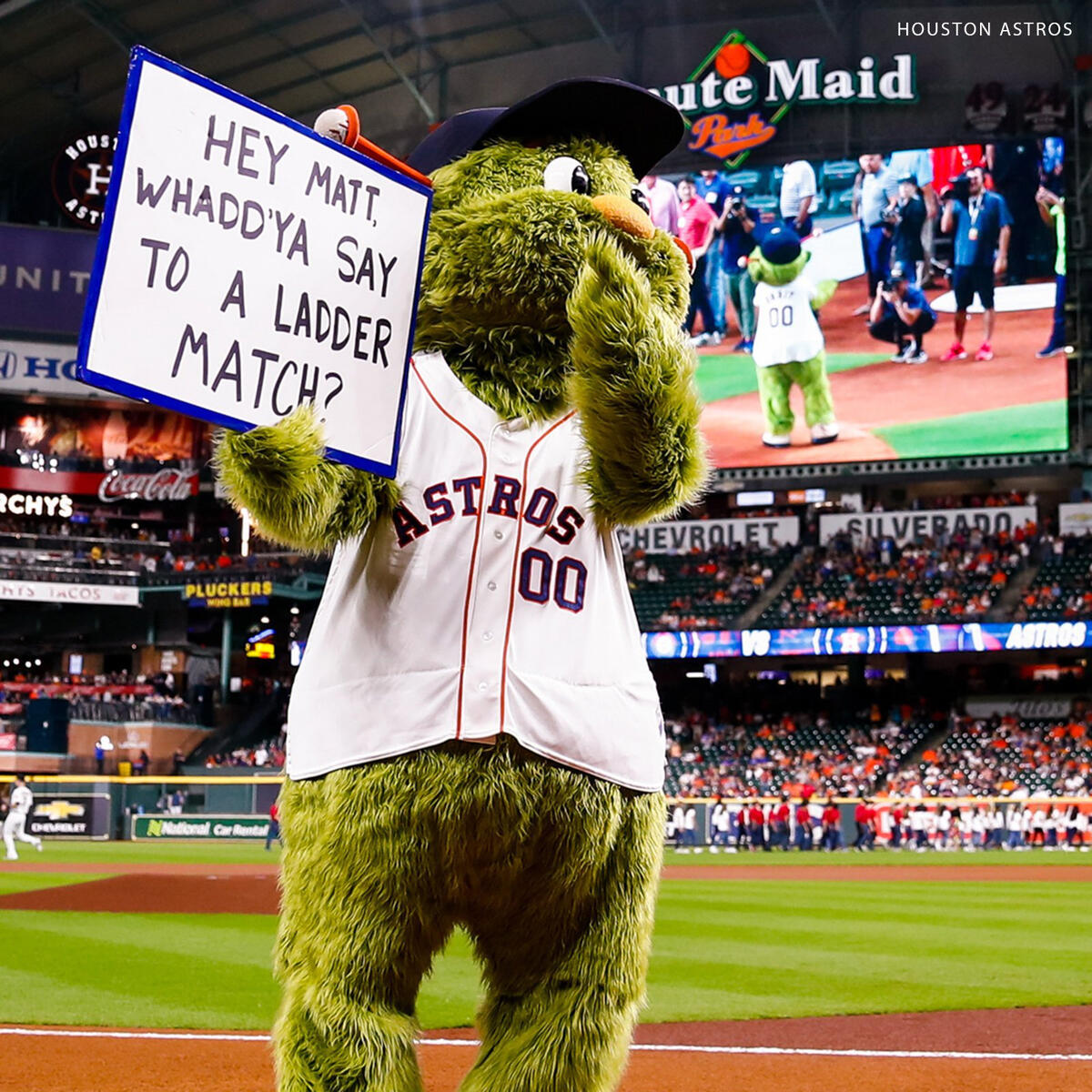 Houston Astros mascot Orbit challenges WWE wrestler Matt hardy to a News  Photo - Getty Images