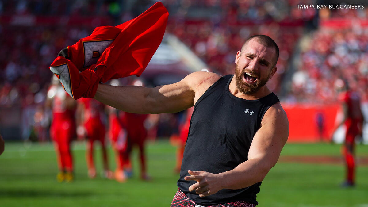 Titus O'Neil, Natalya and Mojo Rawley attend a Tampa Bay