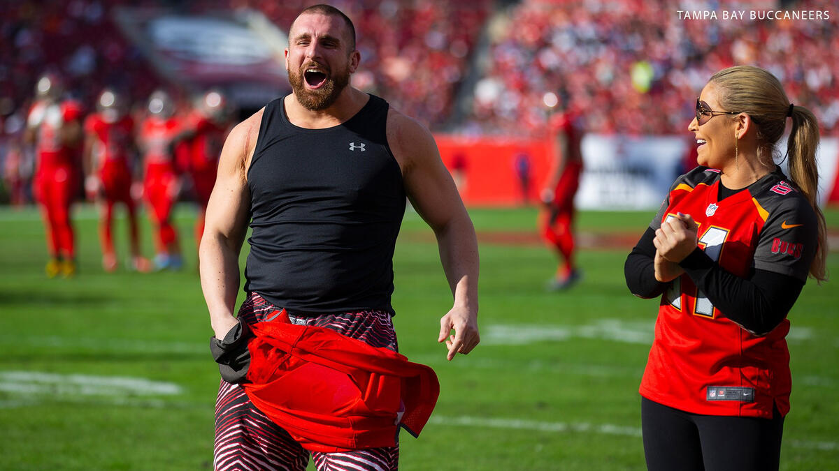 Titus O'Neil, Natalya and Mojo Rawley attend a Tampa Bay