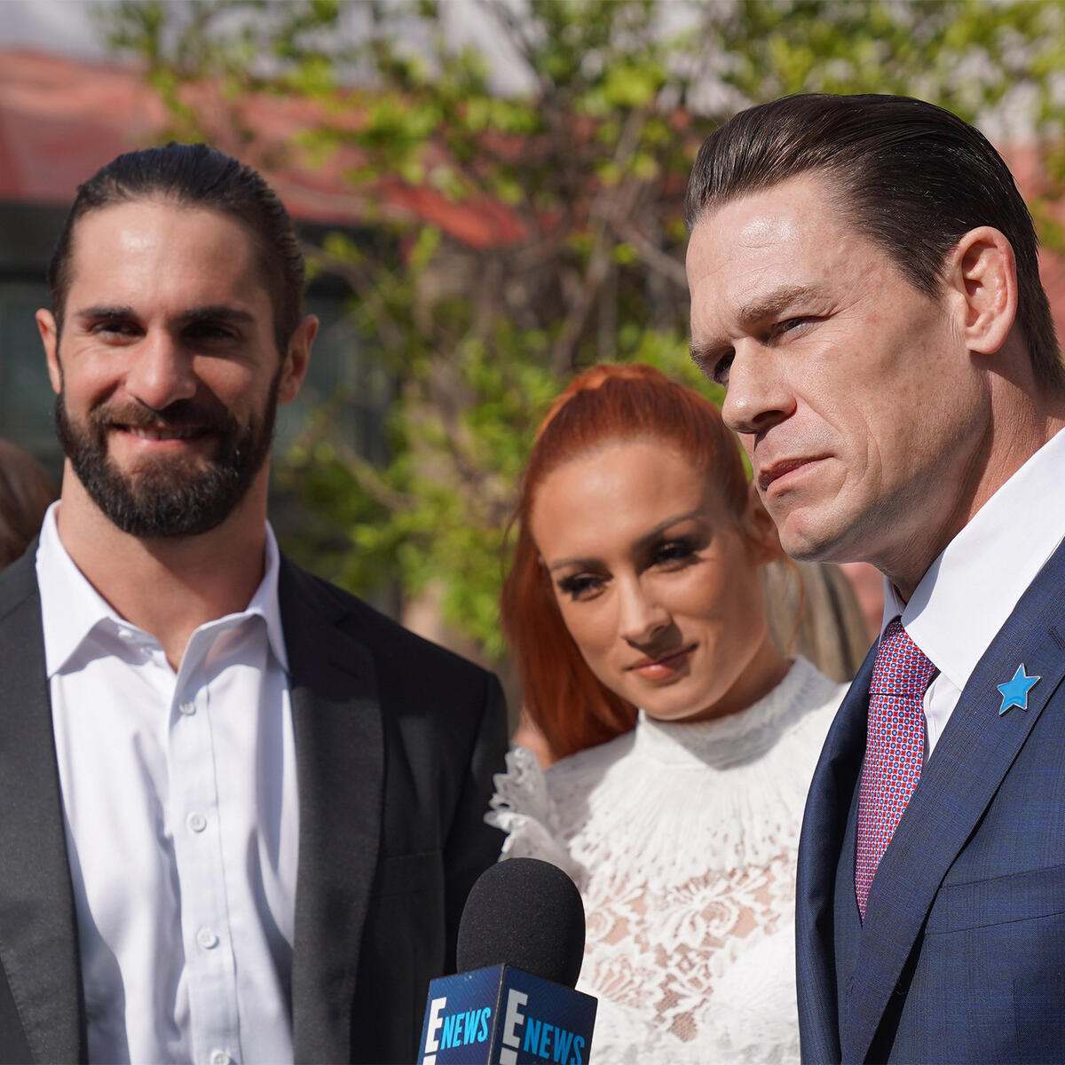 Seth Rollins and Becky Lynch attend the premiere of 'Dolittle' at