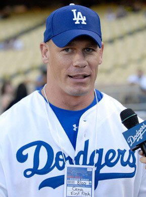 Oh mah gawd. John Cena in a Dodgers jersey. My life is complete.