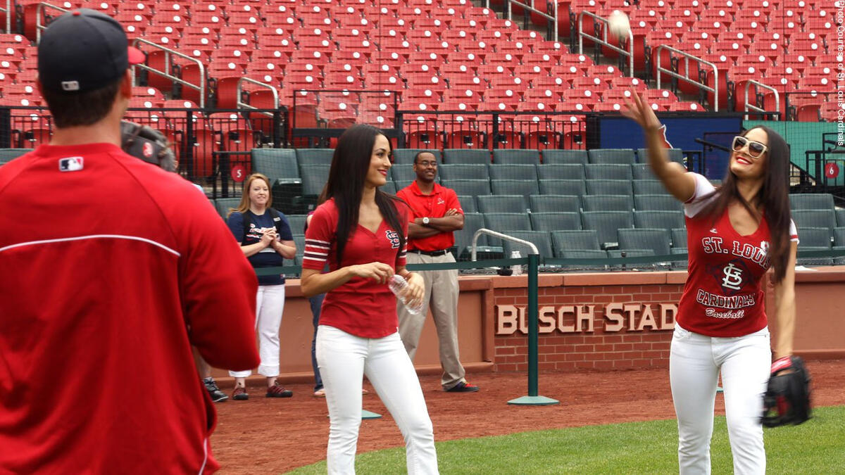 The Bella Twins and Chris Jericho join batting practice with the