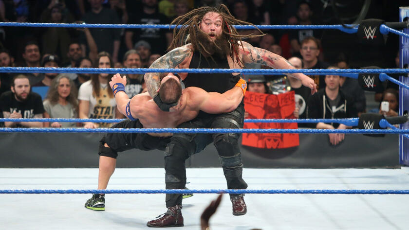 Wyatt takes advantage of Cena temporarily eliminating Styles and hits The Cenation Leader with the Sister Abigail for the win. 