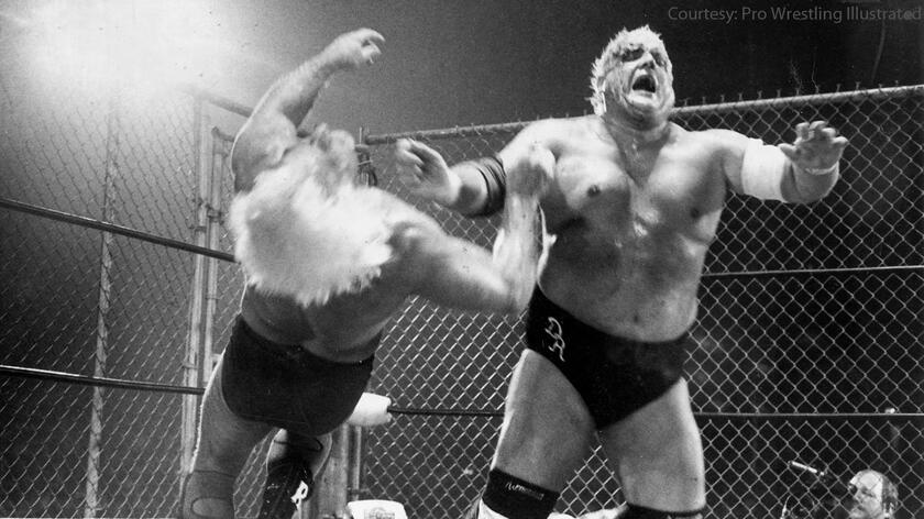 A black and white photo of Chief Wahoo McDaniel and myself in 1989