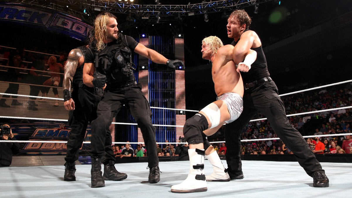 The Shield battles several Superstars in the first part of an 11-on-3 ...