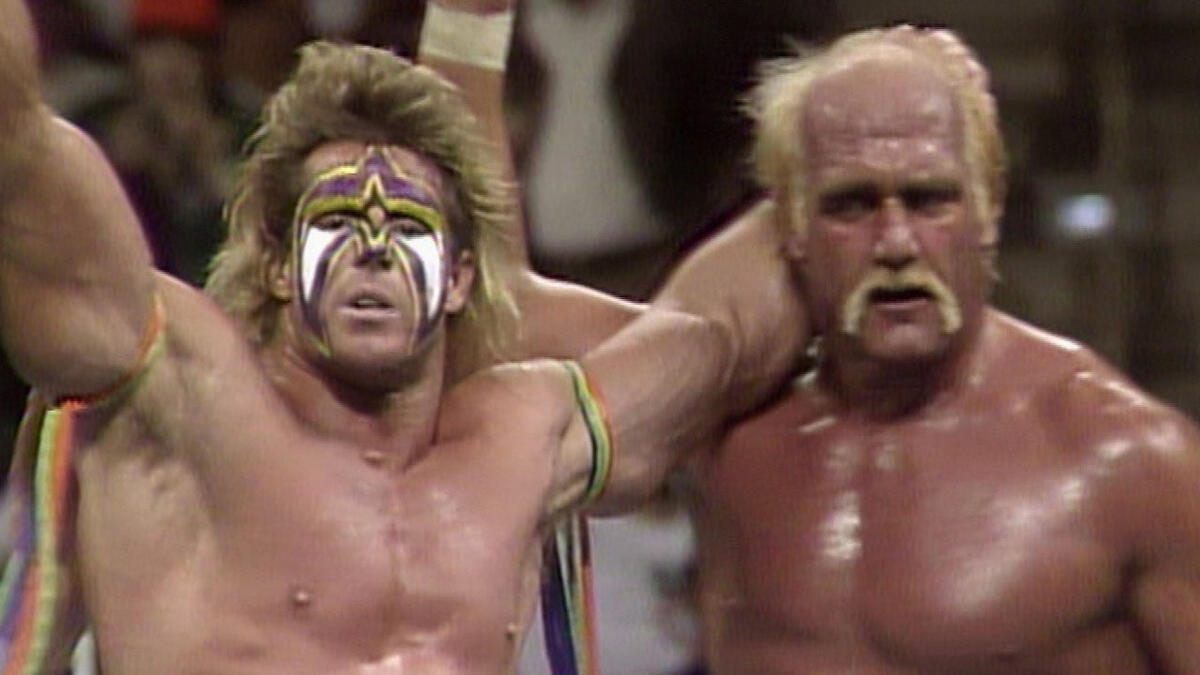 Hulk Hogan & Ultimate Warrior win the Ultimate Match of Survival ...
