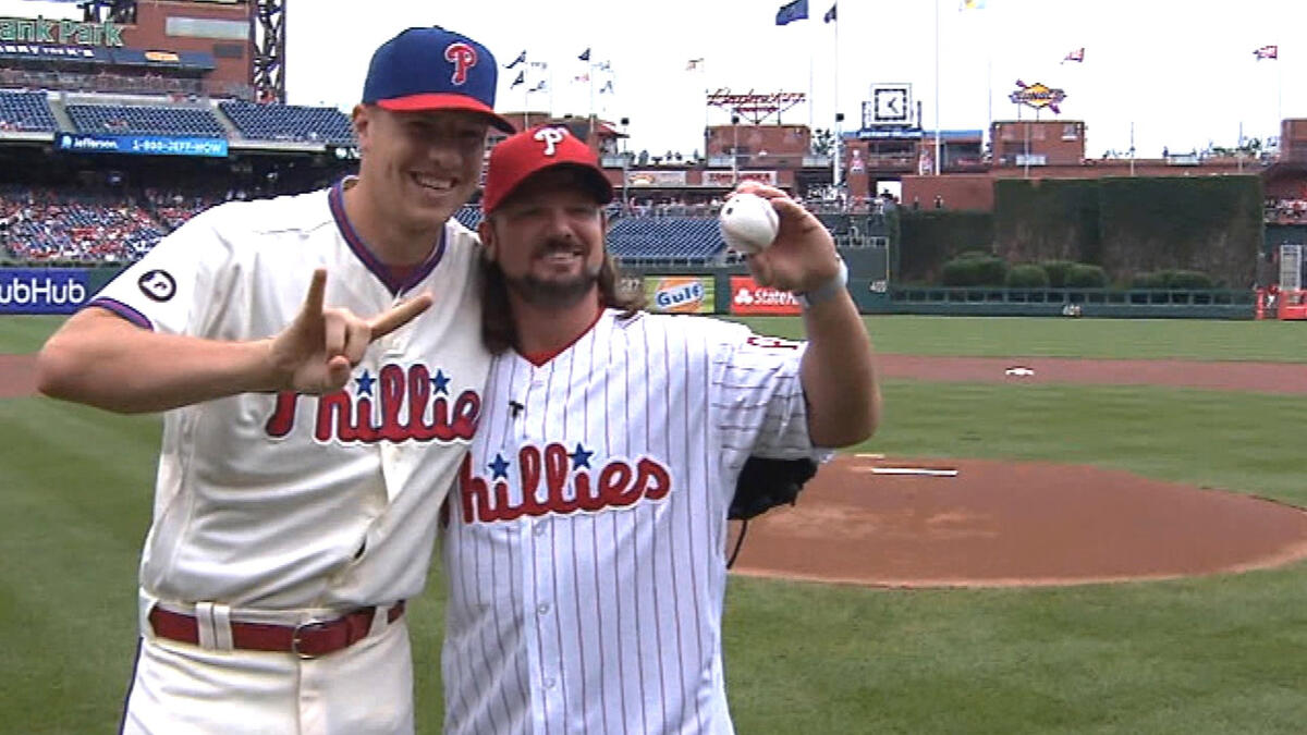 AJ Styles throws out the first pitch at the Philadelphia Phillies game:  photos