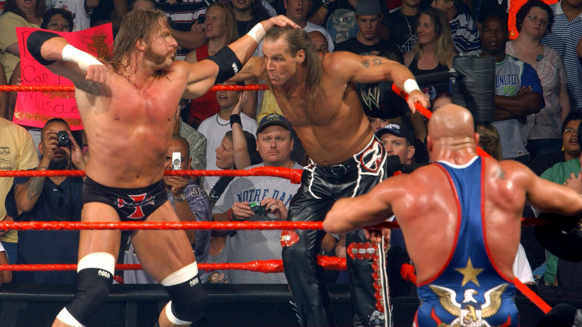 Batista & Shawn Michaels vs. Kurt Angle and Triple H: Raw, June 20 ...