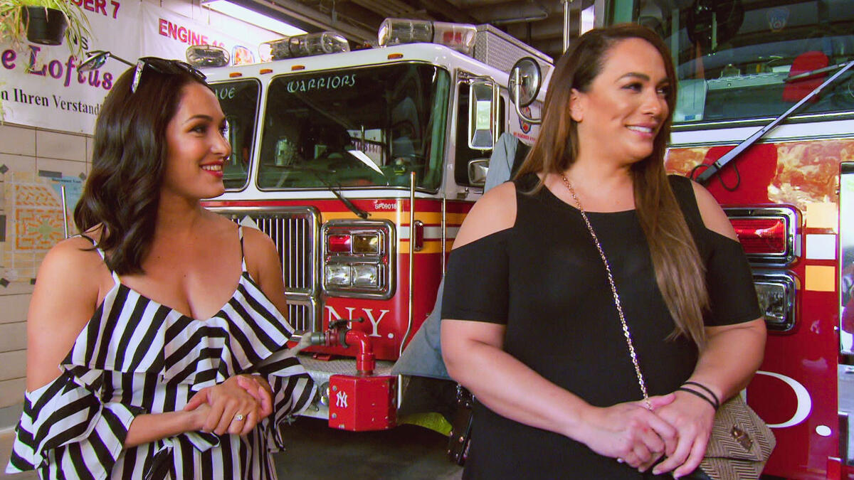 The Bella Twins and Nia Jax tour a fire station in New York: Total ...