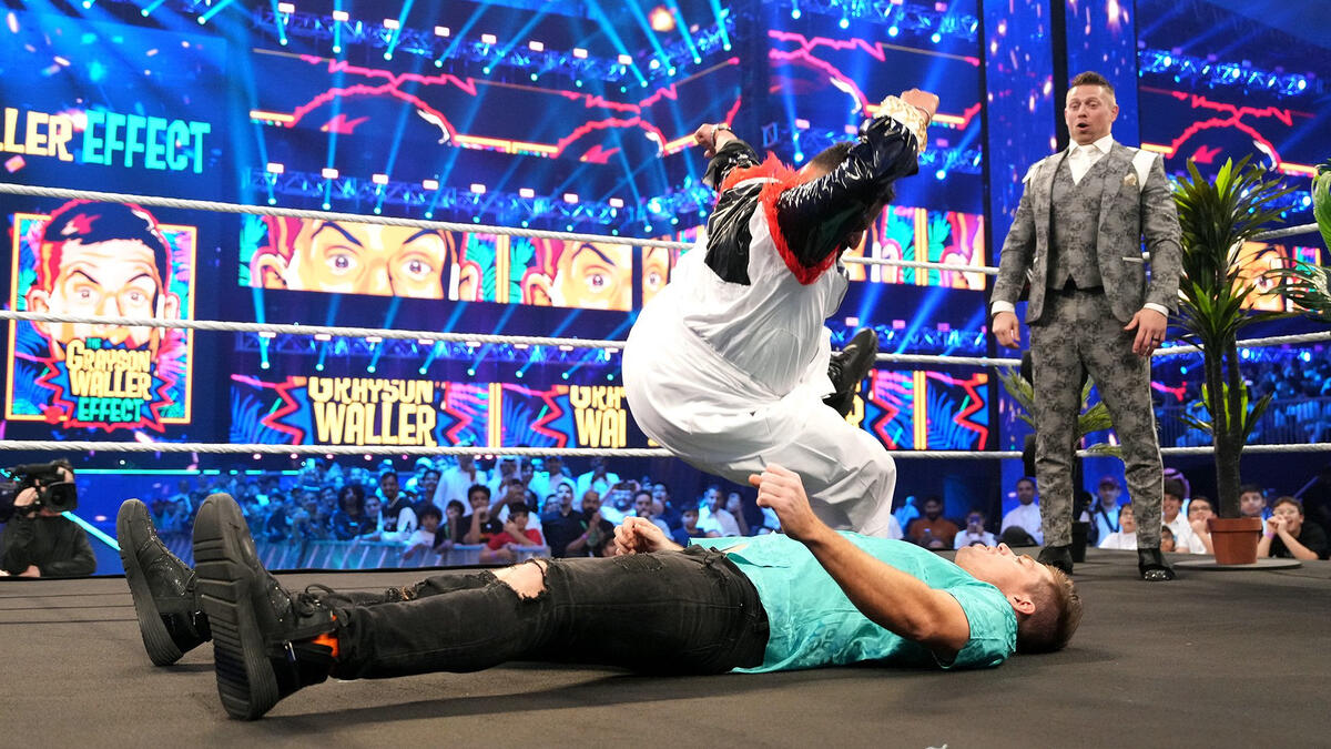 Ibrahim Al Hajjaj hits the People's Elbow on Grayson Waller: WWE Crown ...
