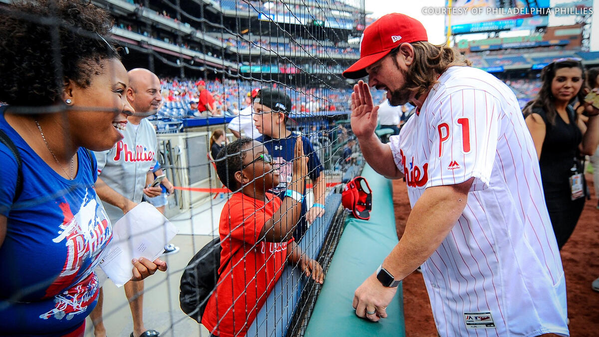 AJ Styles throws out the first pitch at the Philadelphia Phillies