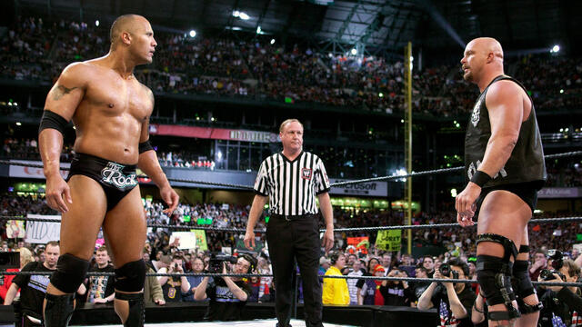 Stone Cold Steve Austin vs The Rock at WrestleMania XIX. (WWE)