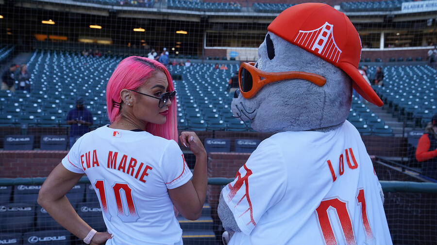 Eva Marie throws out the first pitch at a San Francisco Giants