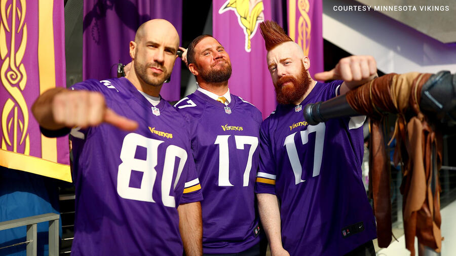 Cesaro, Sheamus and Curtis Axel take part in the Minnesota Vikings